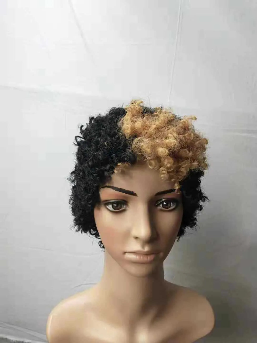 Short black wig 5cm length with high temperature wire hairline on display
