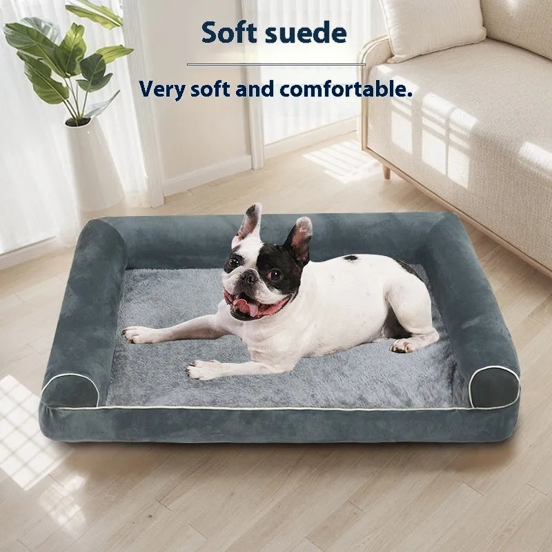 Square cloth dog bed with sponge foam padding in blue colour