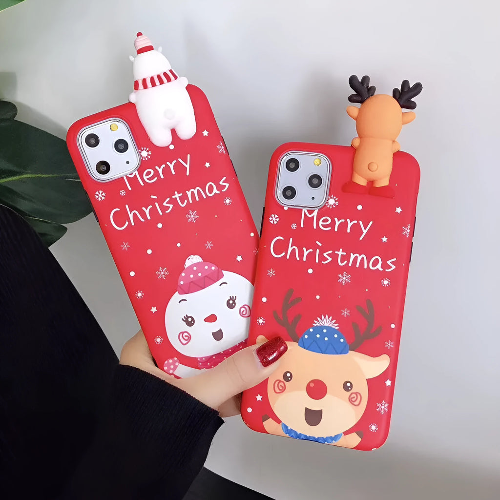 Christmas-themed silicone iPhone case showing holiday design on back cover