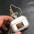 White silicone perfume bottle style case cover for AirPods Pro and AirPods 3 charging box.