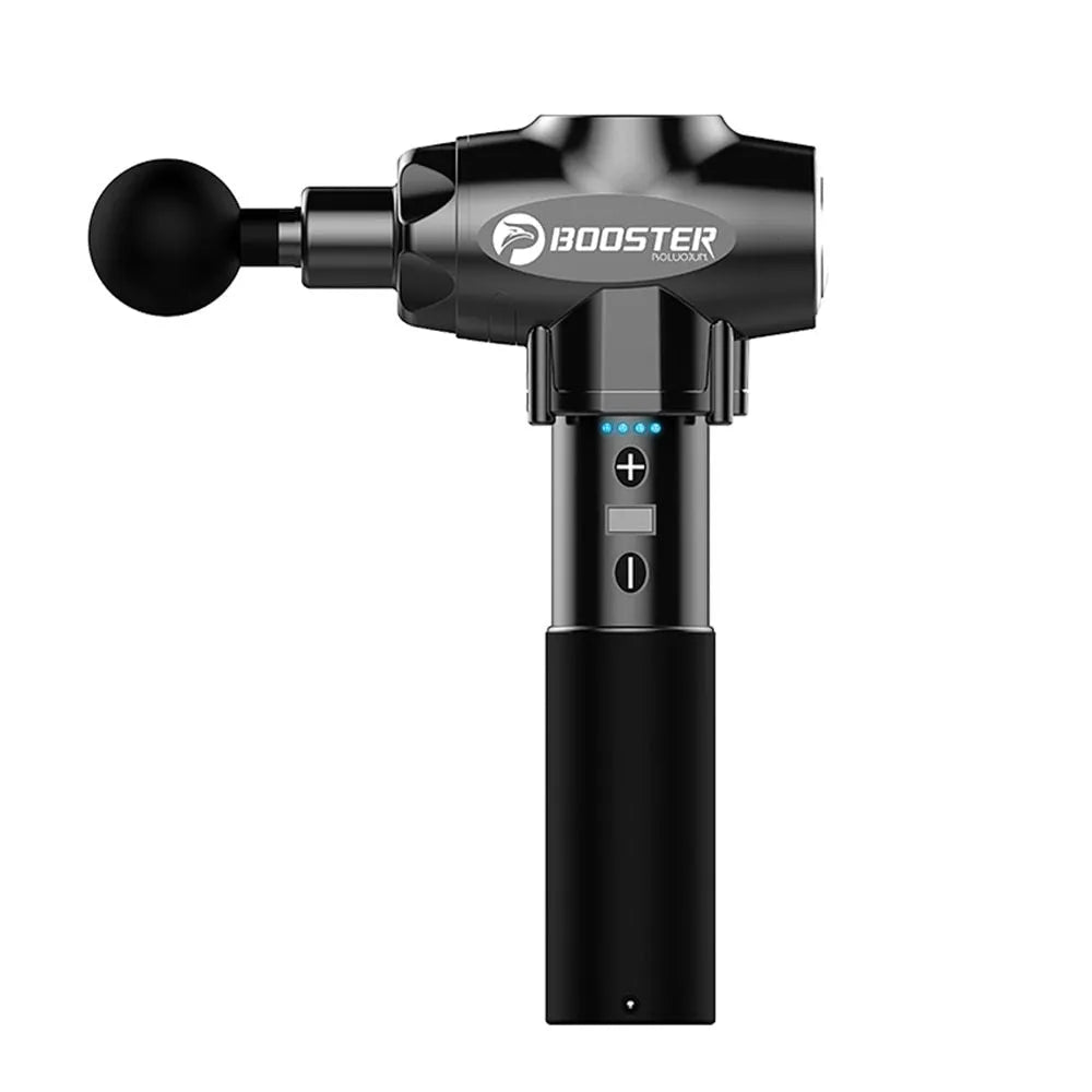 Black and white professional muscle massage gun with adjustable speed settings
