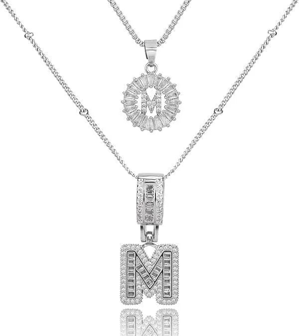 18K gold plated copper alphabet pendant necklace letter A with melon seeds chain on white background