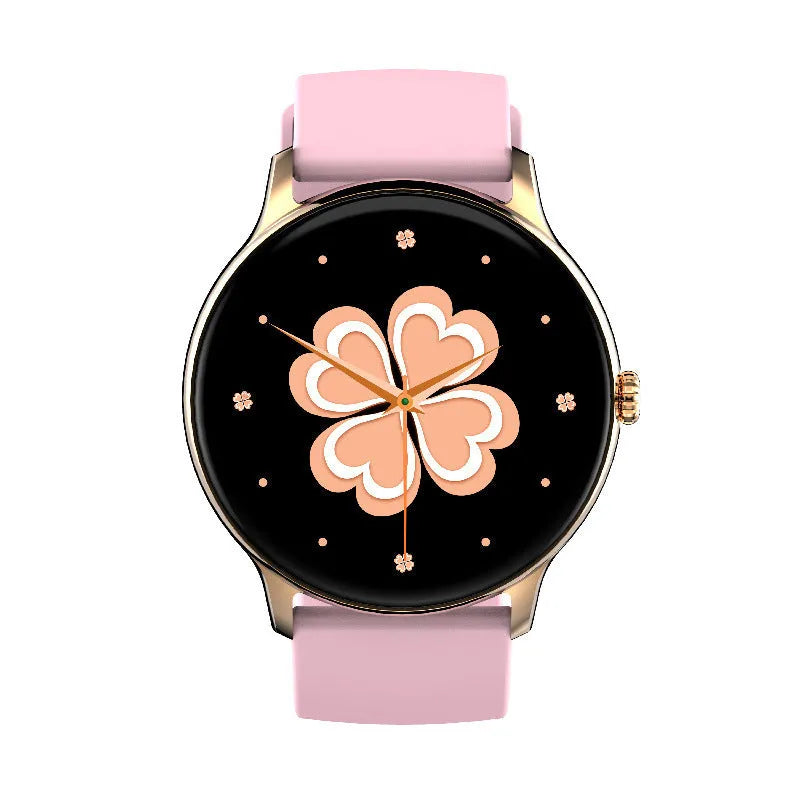 Black smart sports watch with blood pressure monitoring on a 1.28-inch display showing health metrics