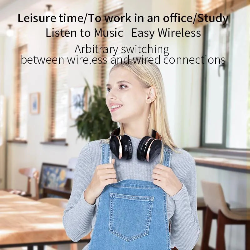HobbyLane Bluetooth headset in black, red, or white colours showing over-ear design and included auxiliary cable.