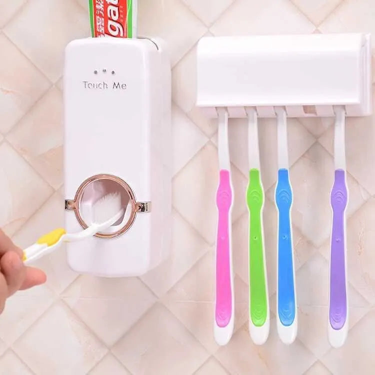 White and wine red adhesive plastic toothbrush holder for bathroom wall mounting.
