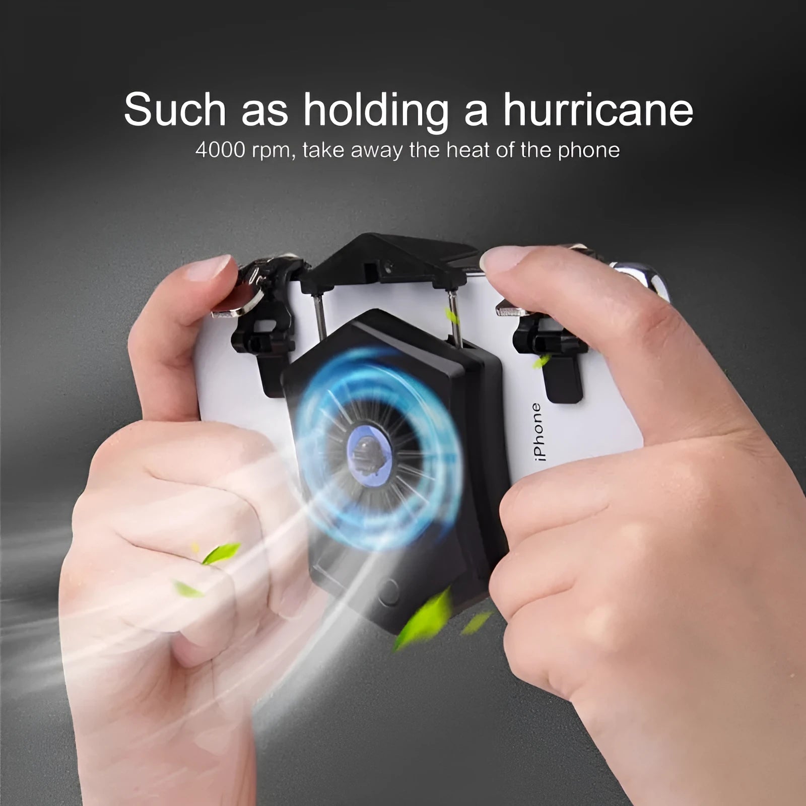 Black and white mobile phone radiator with USB interface and cooling fan for gaming smartphones