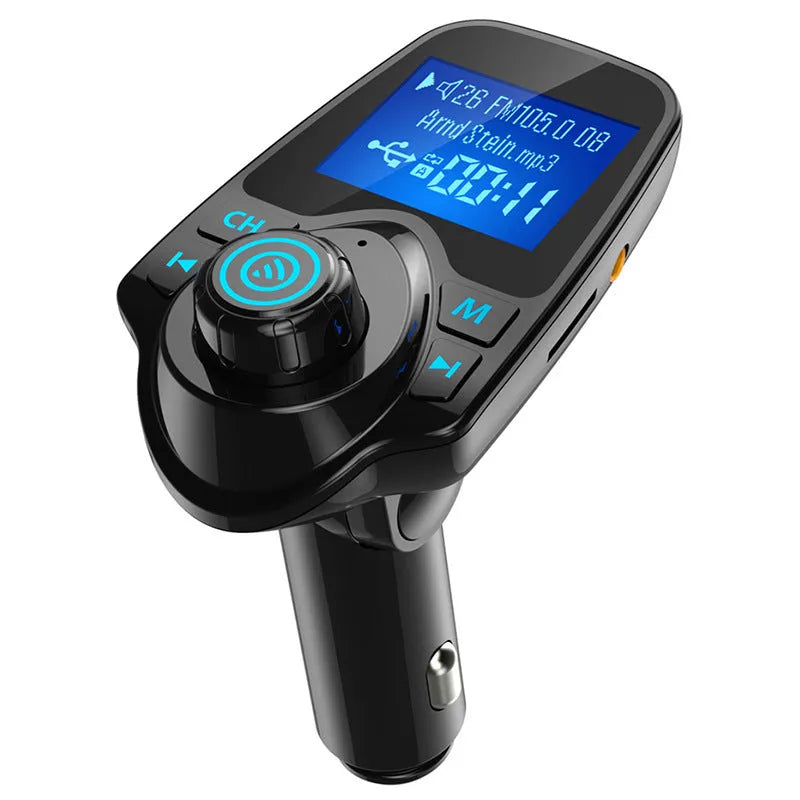 Black car Bluetooth FM transmitter hands-free kit with USB port and SD card slot