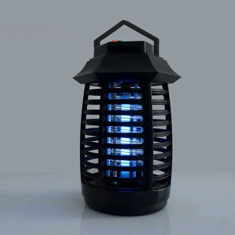 Black aromatherapy mosquito lamp with a metal grid, shown with optional UV or LED tubes for insect control.