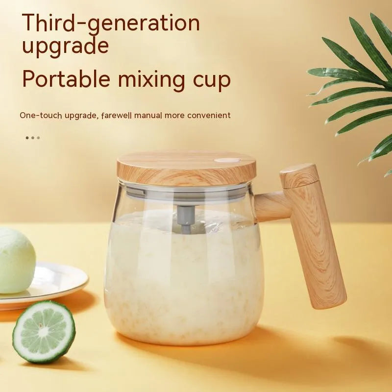 400ml self-stirring electric coffee mug with borosilicate glass and button mixing mechanism