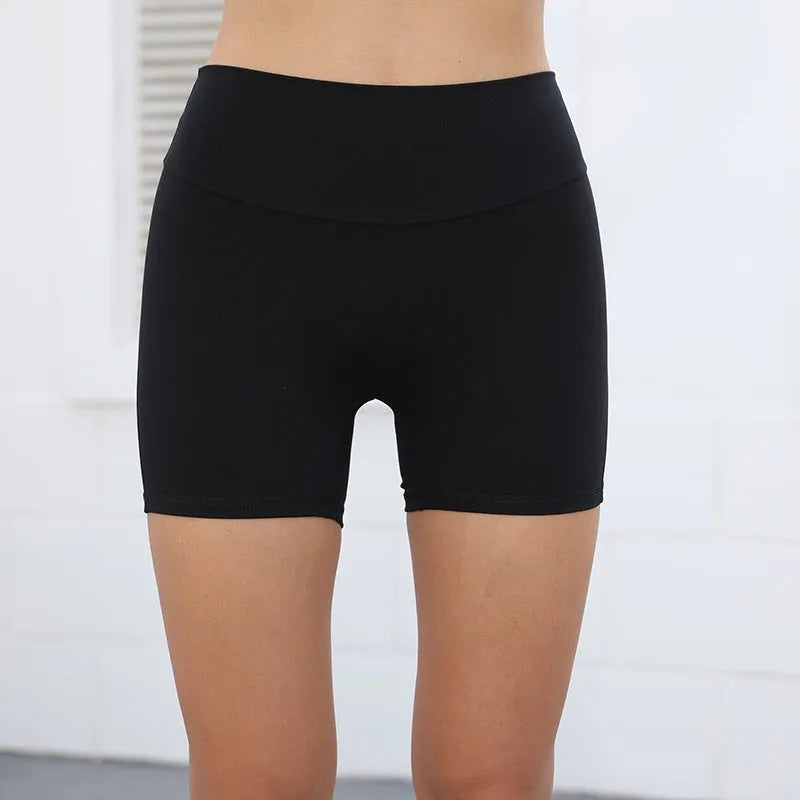 Women's high waist fitness shorts in electric blue colour with side pockets for summer sports