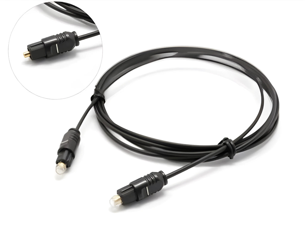 OD2.2 digital audio optical fibre cable with PVC jacket shown alongside length options