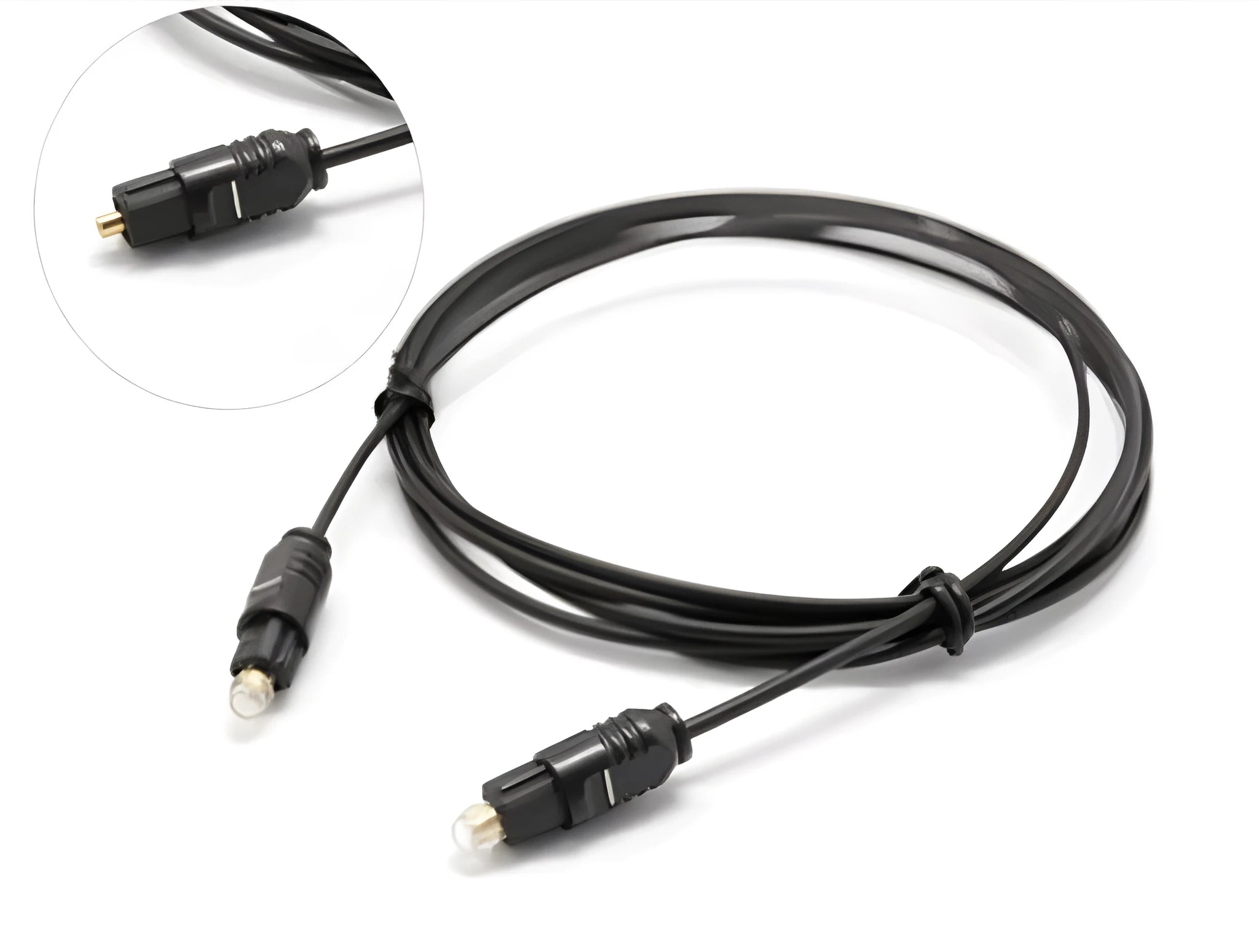 OD2.2 digital audio optical fibre cable with PVC jacket shown alongside length options