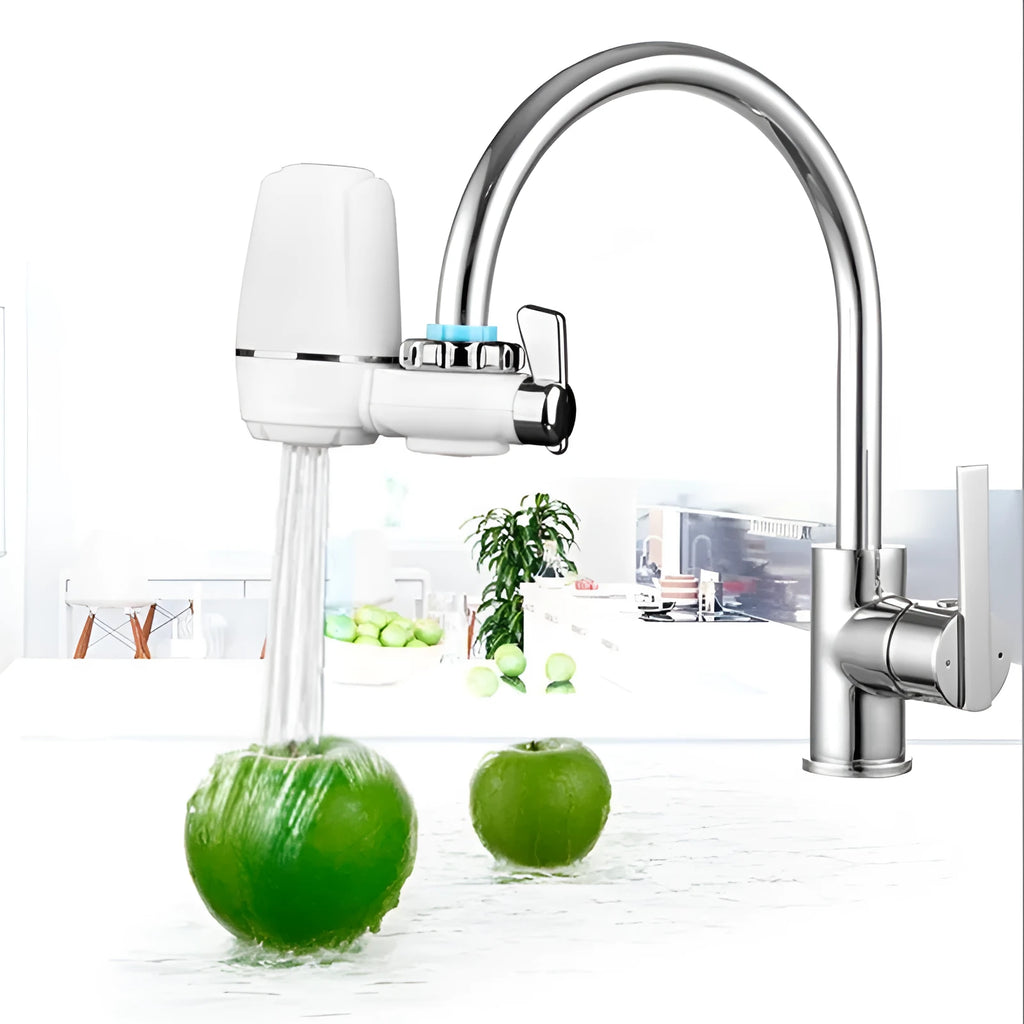 White kitchen faucet water filter with ceramic cartridge and universal tap adapters