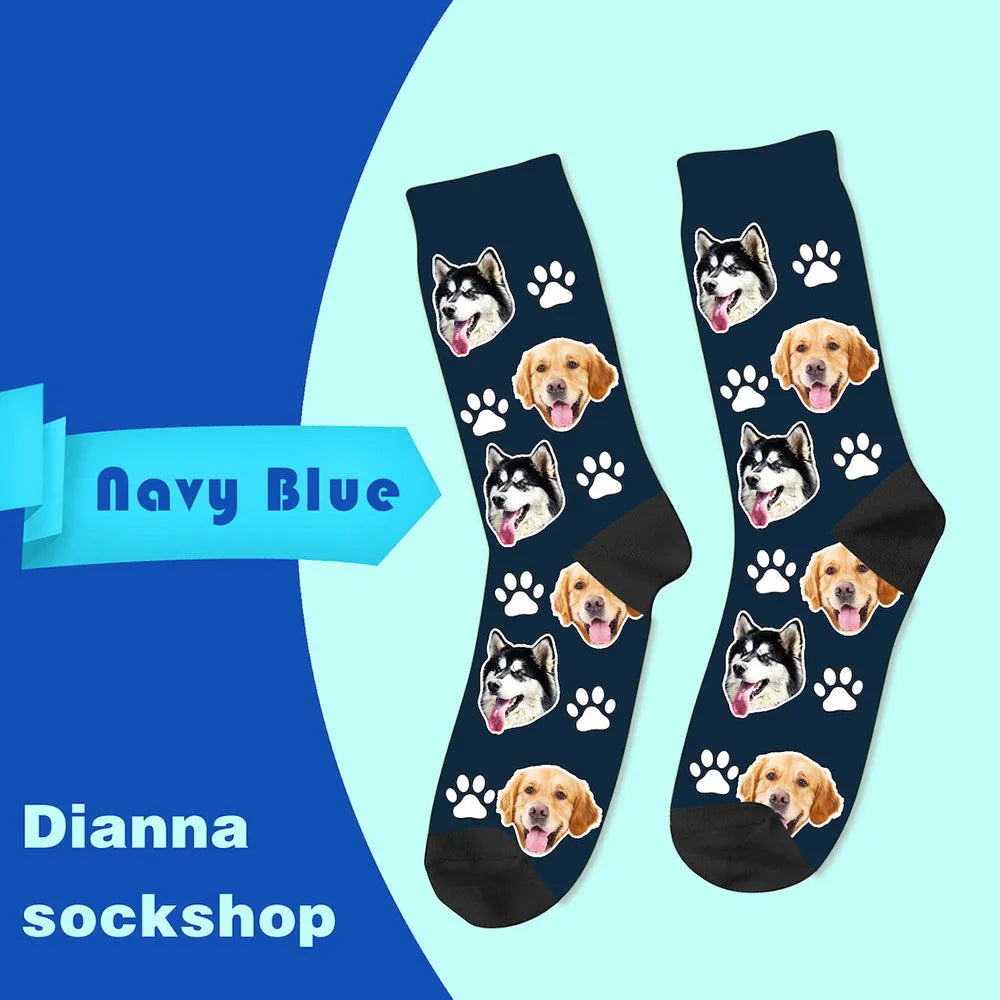 Personalised mid-calf tube socks with cartoon pattern custom photo design in multiple colours