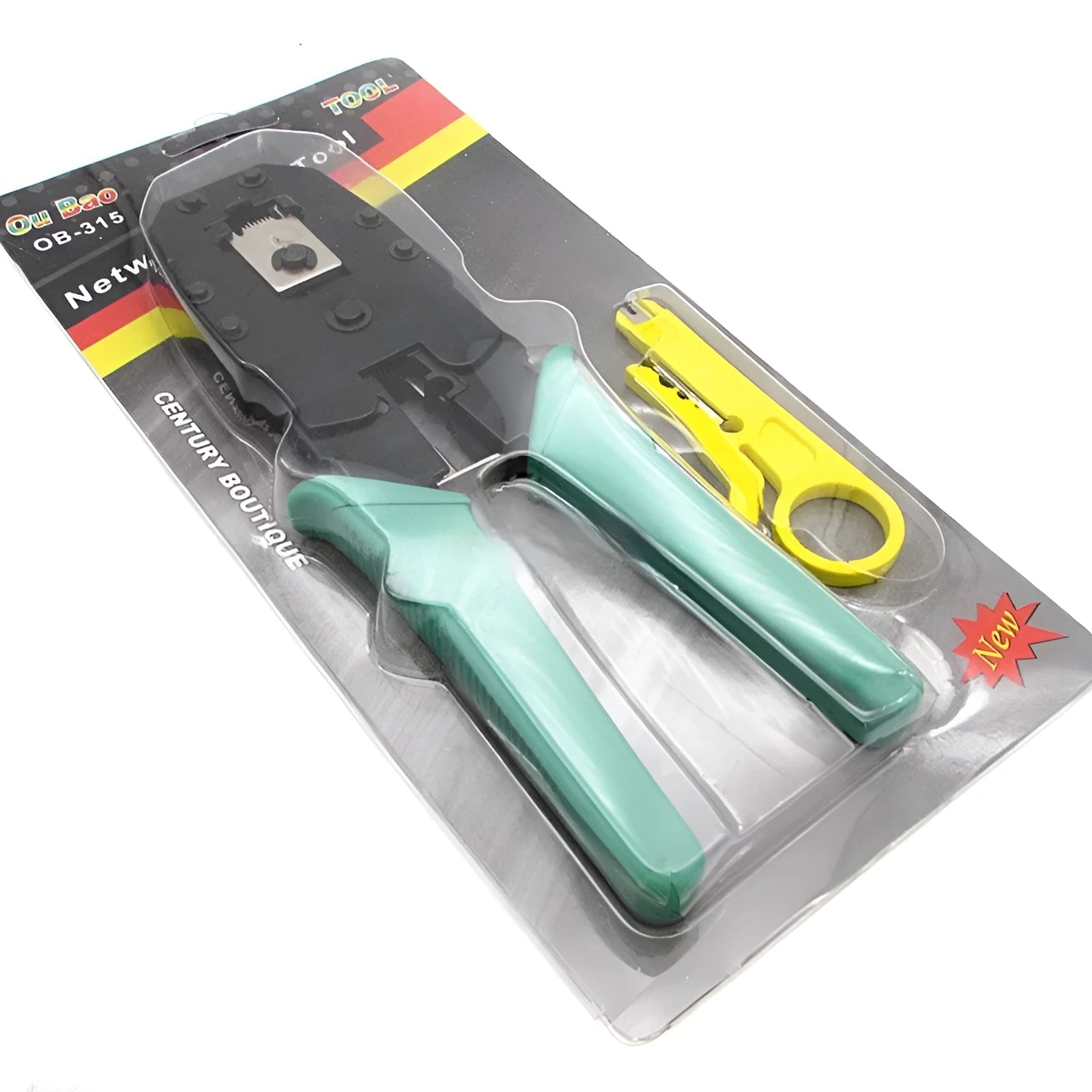 Network cable crimping pliers with RJ45 and RJ11 heads, rubber handles, 160mm length