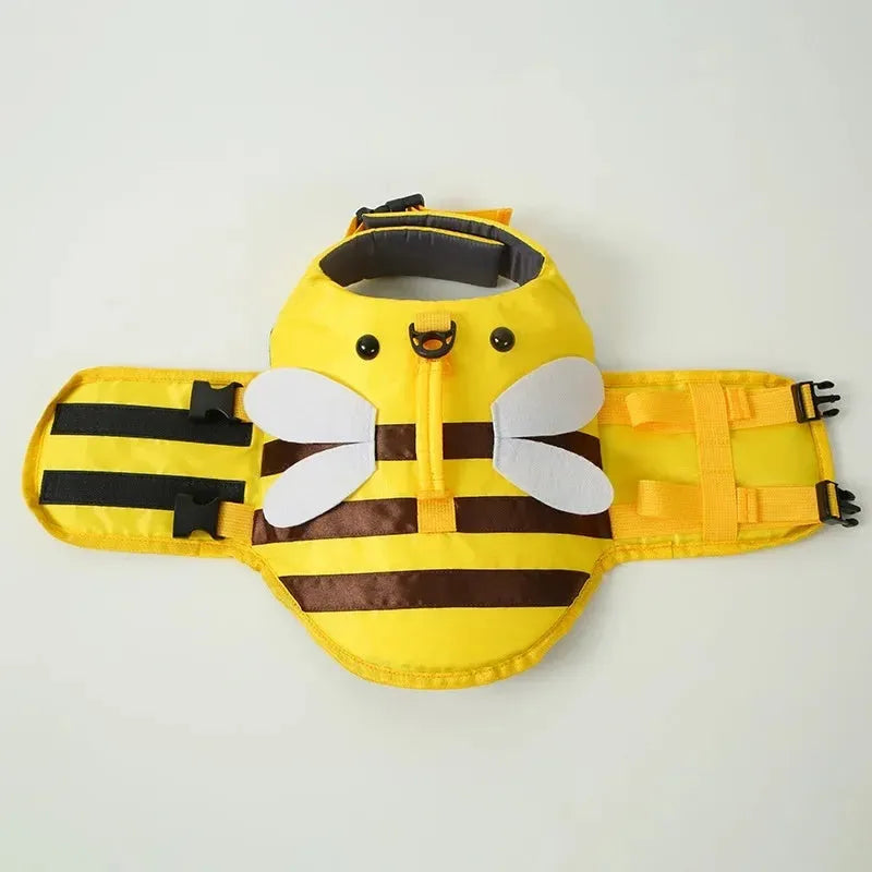 Reflective dog life vest in bright yellow with adjustable chest strap for swimming safety