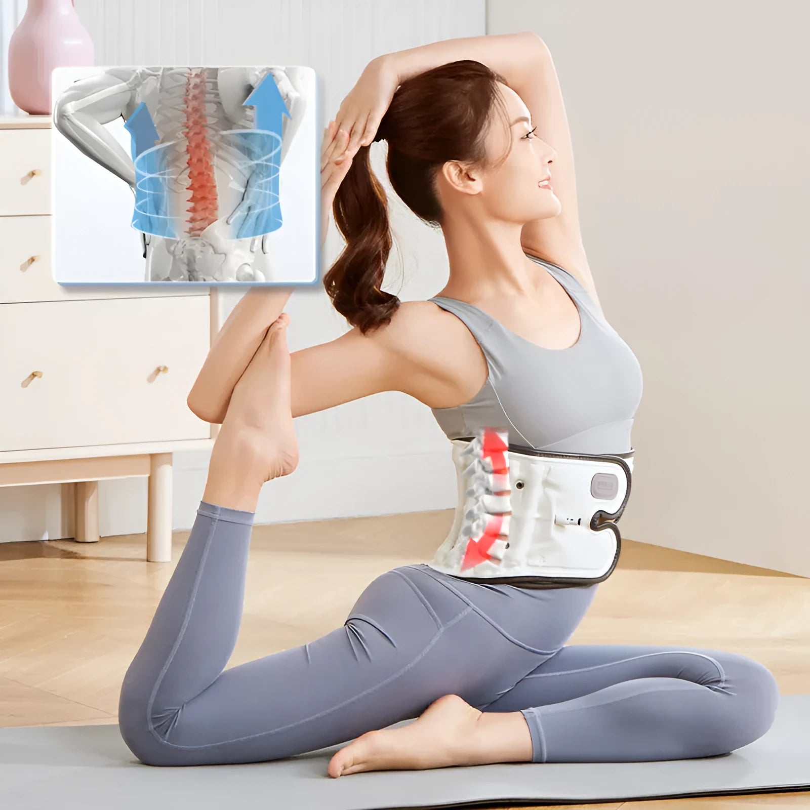 Automatic inflation lumbar disc waist supporter in PU material for back pain relief and rehabilitation