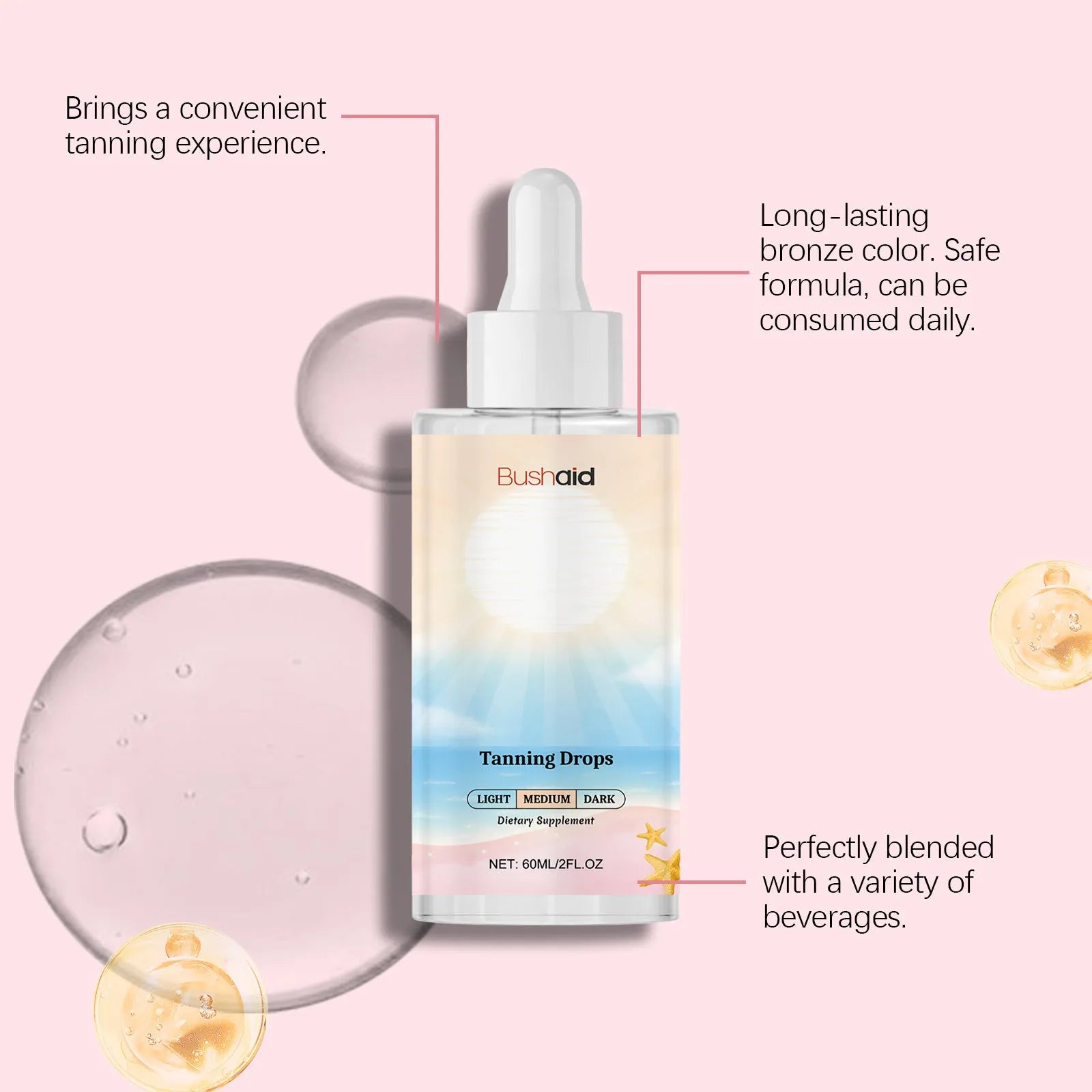 60ml bottle of tanning drops for sunless face and body self tanning