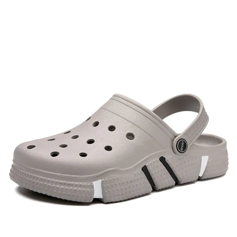 Trendy non-slip closed toe sandals for men in EVA with height increase, available in black, grey, green, purple, white