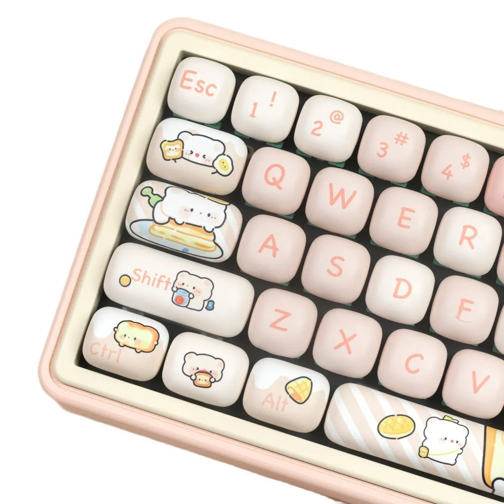 Complete PBT key cap set with bread bear design for mechanical keyboards