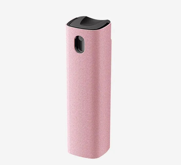 2-in-1 screen cleaner kit with spray bottle and microfiber cloth in pink and grey for phone and computer screens