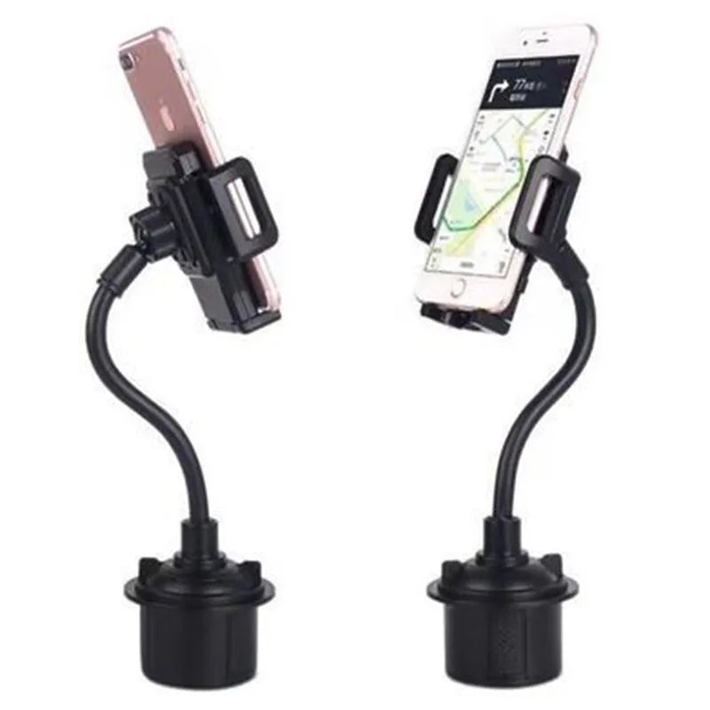 Black universal car-mount phone bracket showing adjustable side handles and a suction cup mount.