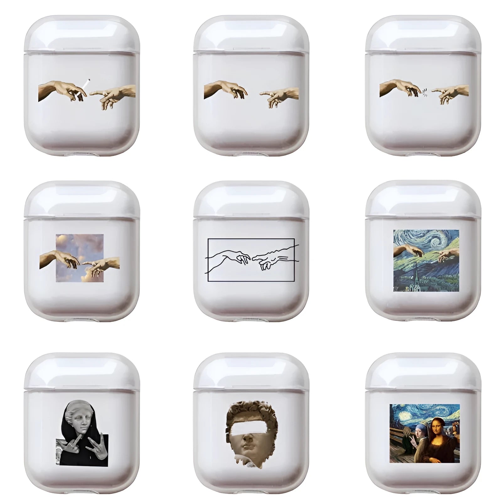 Transparent AirPods protective cover showing colour options 89Style to 93Style