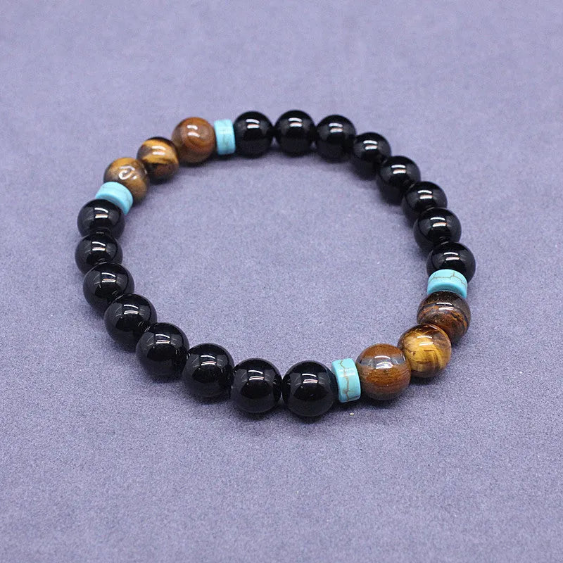 Black agate tiger pendant necklace with matching agate bracelet geometric jewellery set