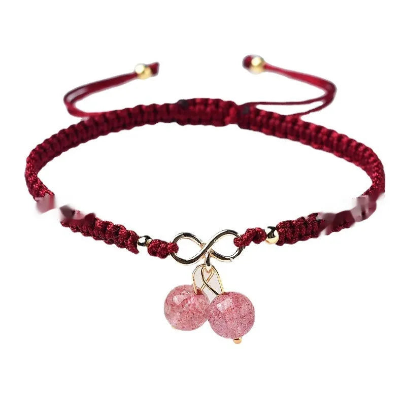 Natural strawberry quartz cherry bracelet for women with purple pink crystal beads on elastic cord