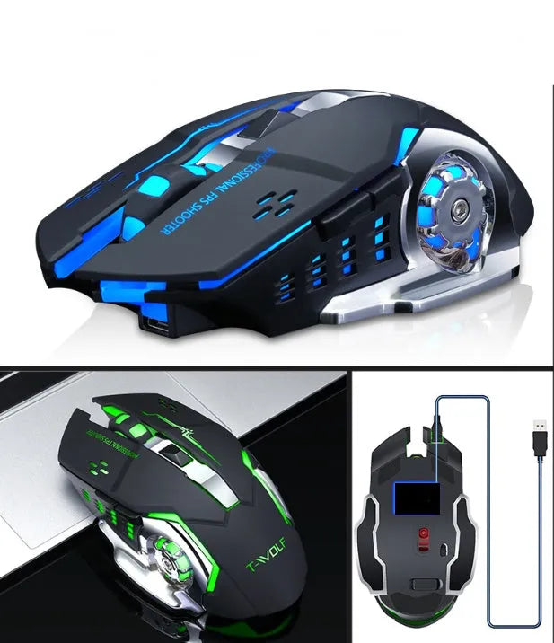Black and white wireless charging silent computer mouse with optical sensor