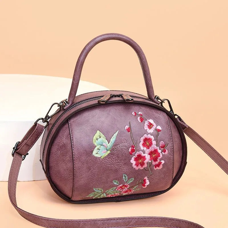 Chinese style embroidered handbag in green with ethnic pattern, PU material, shoulder bag for women