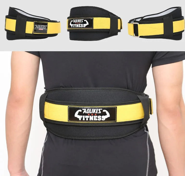 Nylon fitness weightlifting waistband in black red yellow colours for adult gym training