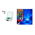 Blue retro-style Bluetooth speaker with rotating transparent turntable and RGB projection lighting