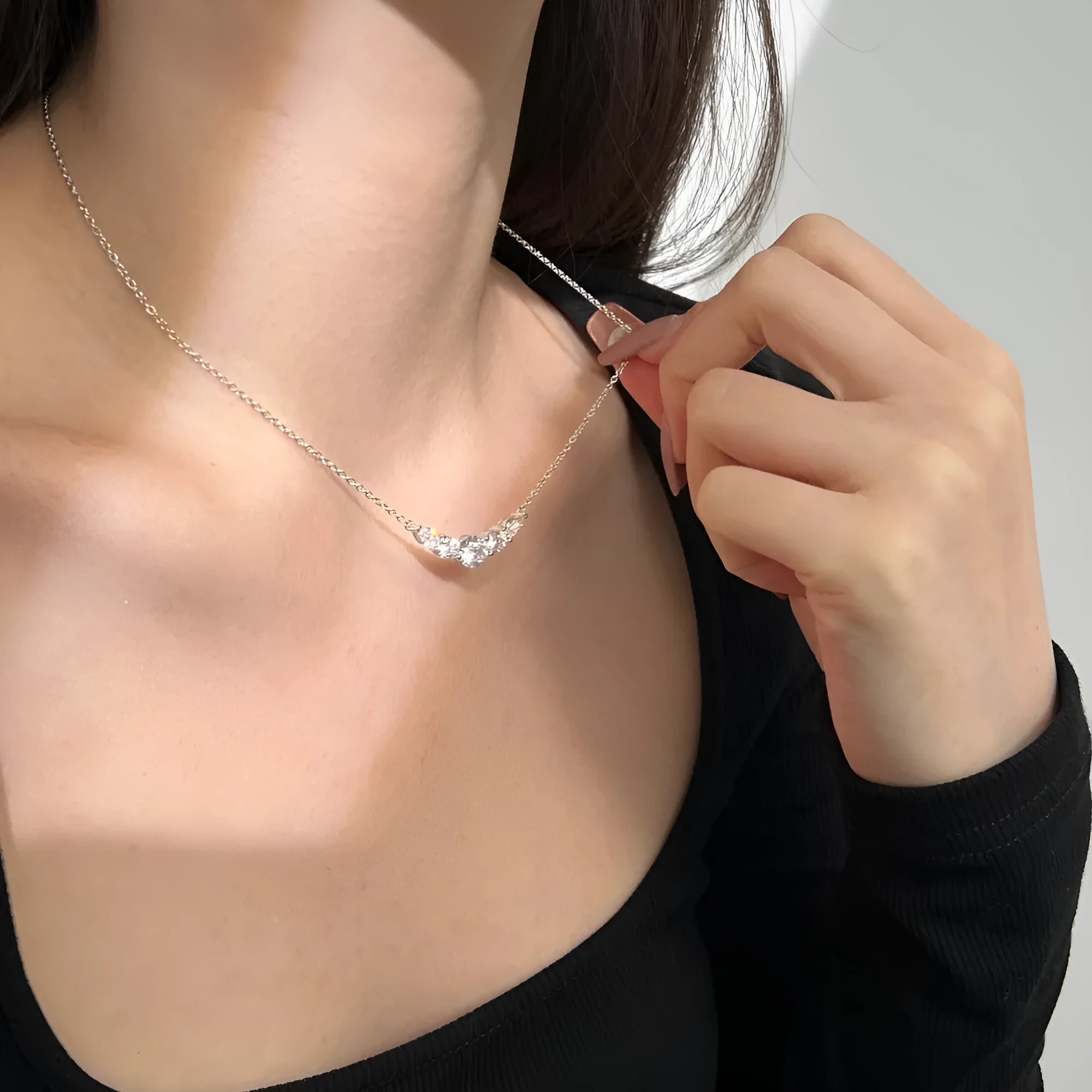 925 sterling silver necklace with zircon inlay platinum colour for women pendant chain