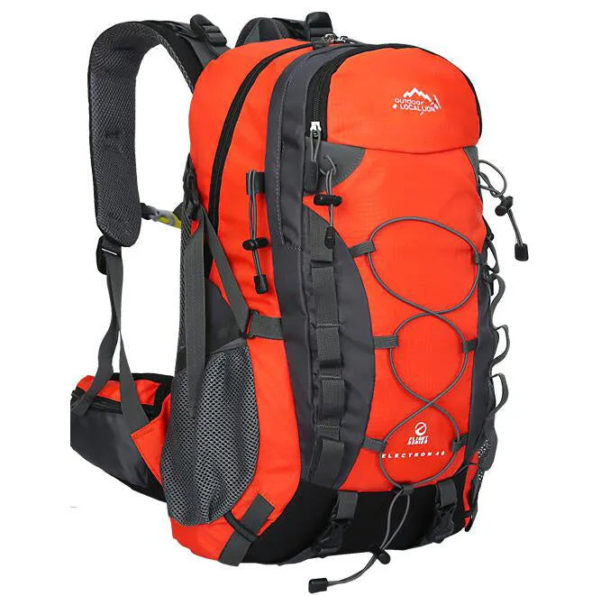 Green polyester outdoor sports backpack with 35L capacity for hiking and camping
