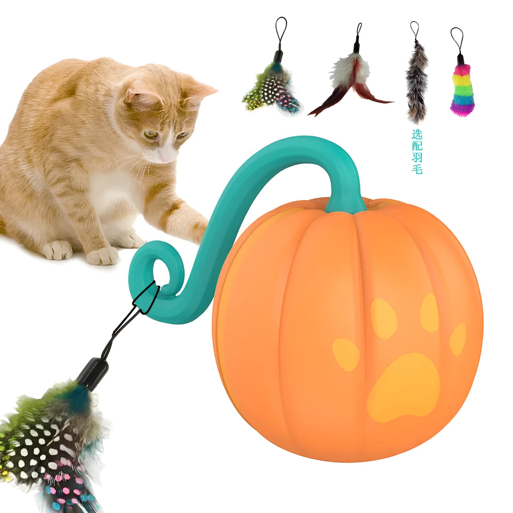Electric cat toy with luminous ball in pumpkin or watermelon design pattern for interactive pet play