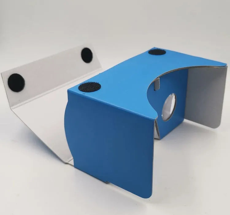 Cardboard VR glasses folded flat with 3D lens, rubber band, Velcro and magnet for 6-inch smartphones