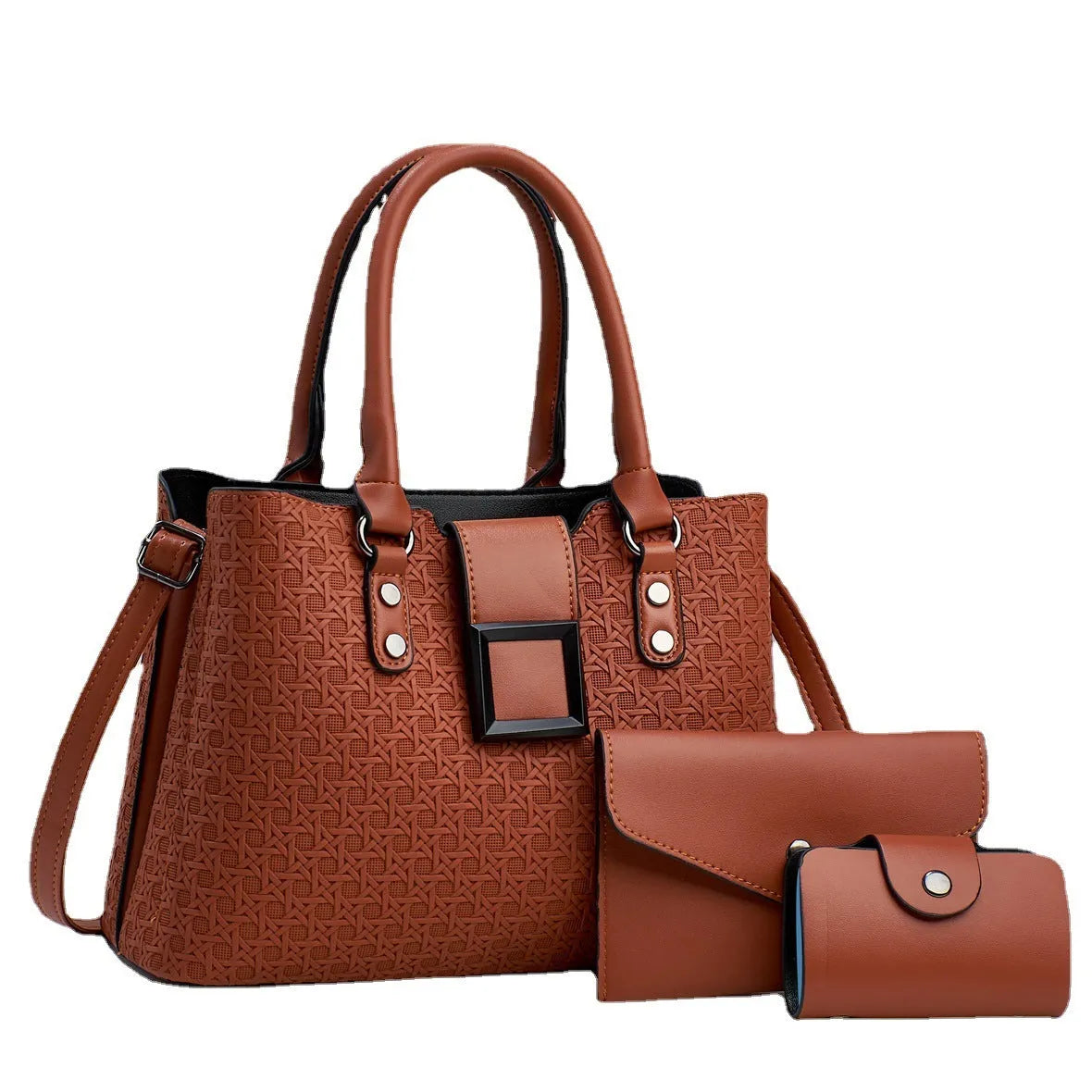Three-piece textured women's crossbody bag set in square design with open pocket