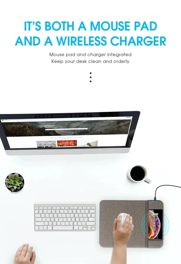 Foldable cloth wireless charging phone holder showing 10W Qi charging logo.