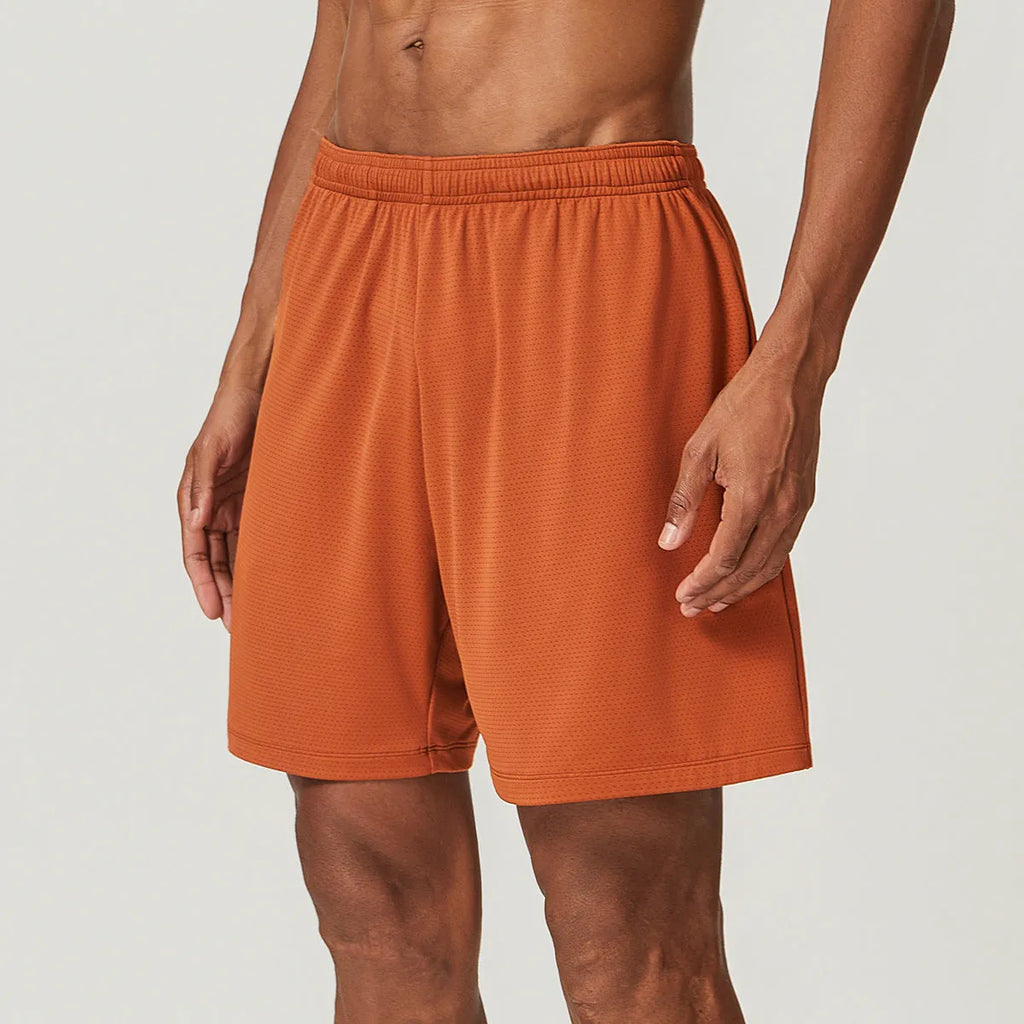 Men's sky green quick-dry running shorts with a double-layer design and mid-waist fit.