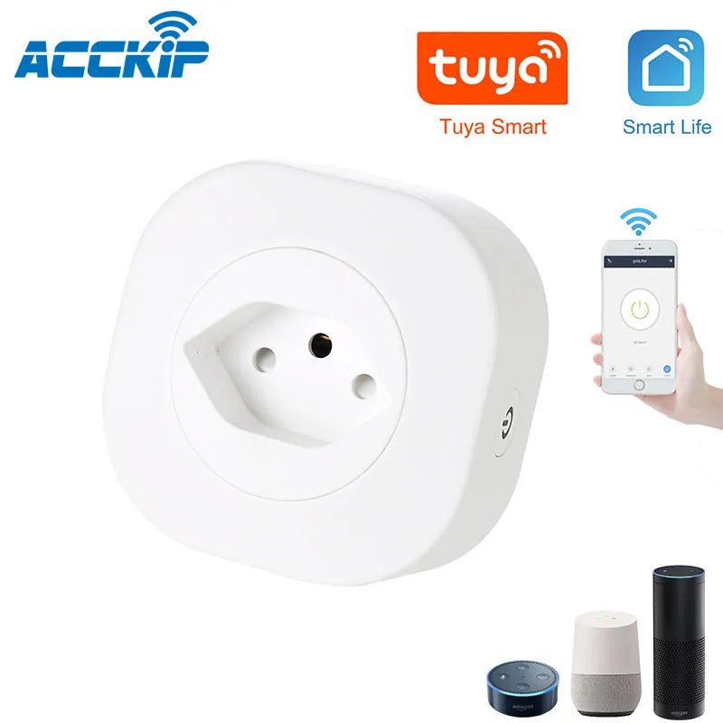 Smart socket plug with WIFI voice control showing EU plug configuration and dimensions 70x70x72mm