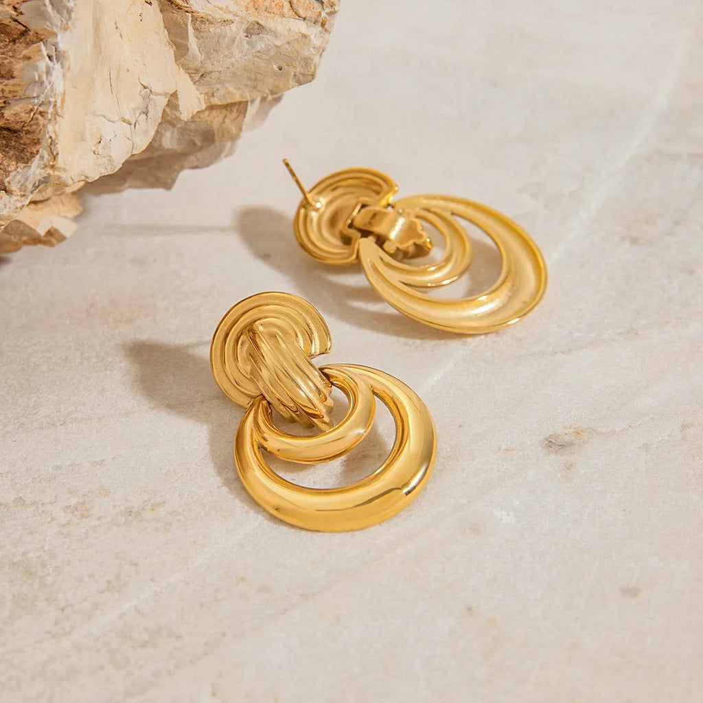 Pair of geometric stainless steel earrings with titanium steel ornament, colour JDE0102013