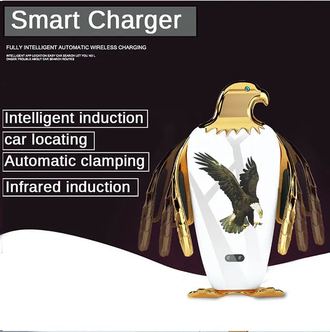 Eagle-style wireless charging car phone holder with suction cup mount in black and gold colour