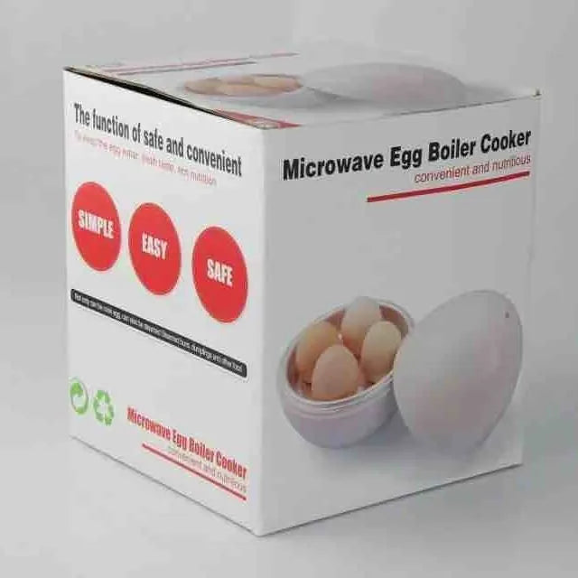 White microwave egg steamer cooker with capacity for four eggs.