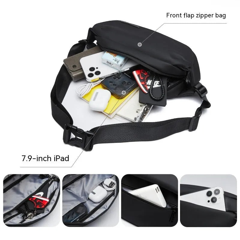 Black Oxford cloth men's messenger bag with one-shoulder strap in street trend style