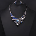 Blue geometric alloy clavicle necklace set for women, bride dinner, dress jewellery