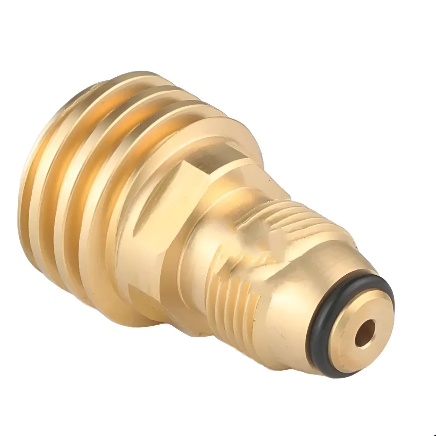 Brass gas brazing adapter with 7mm taper threads and gold finish for gas charging connections