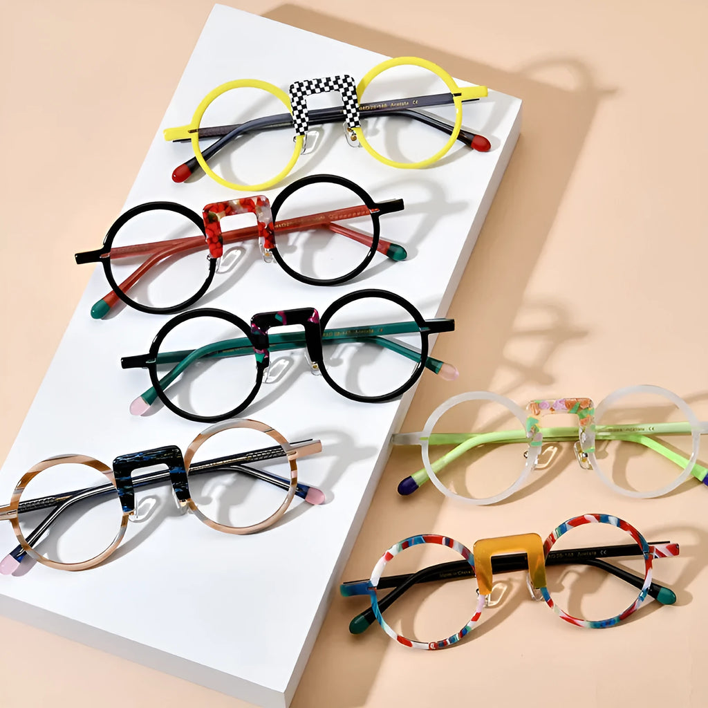 Multi-color round mixed material eyeglass frame unisex plate frame 44-28-148mm