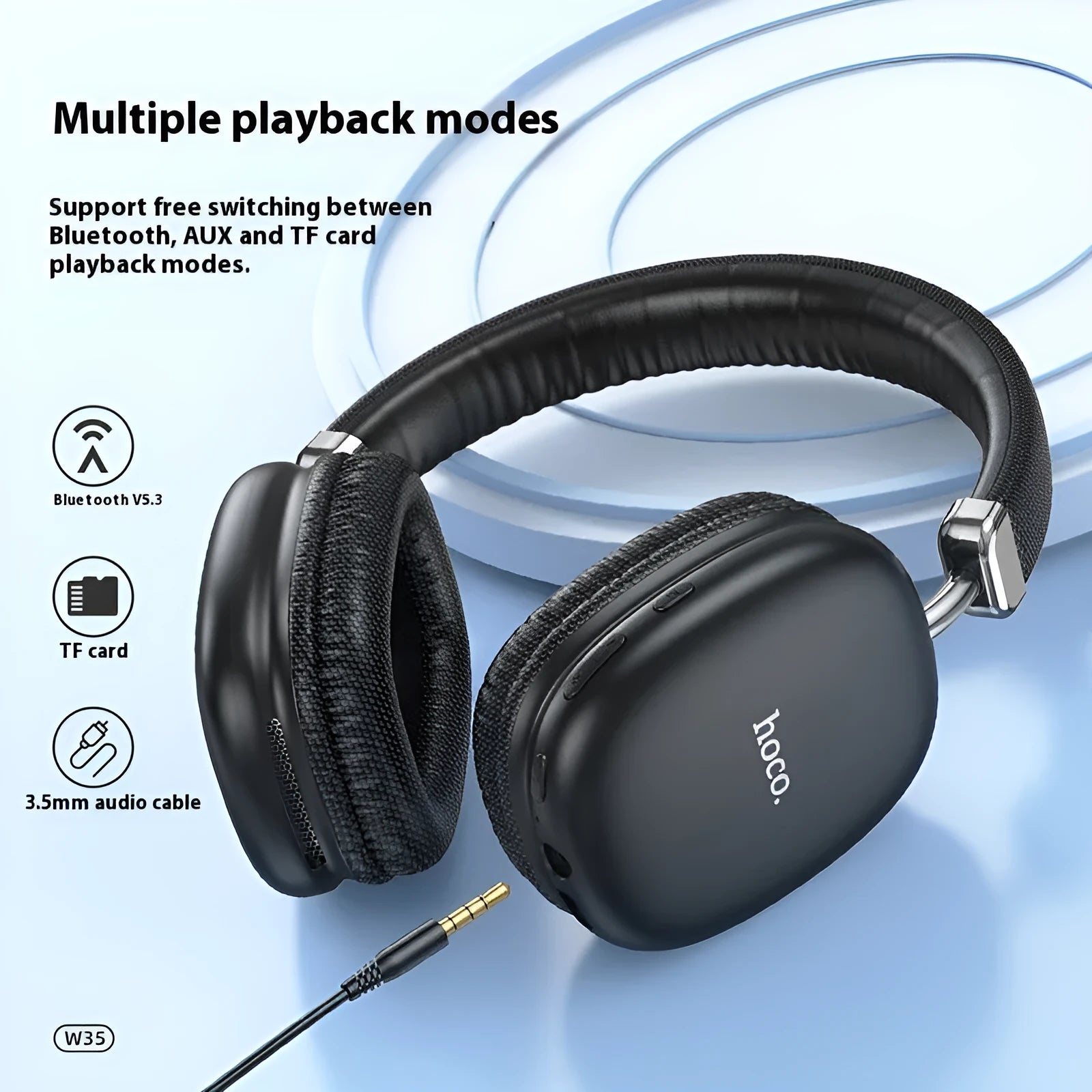 Wireless Bluetooth sports headset with breathing light, plastic construction, in black