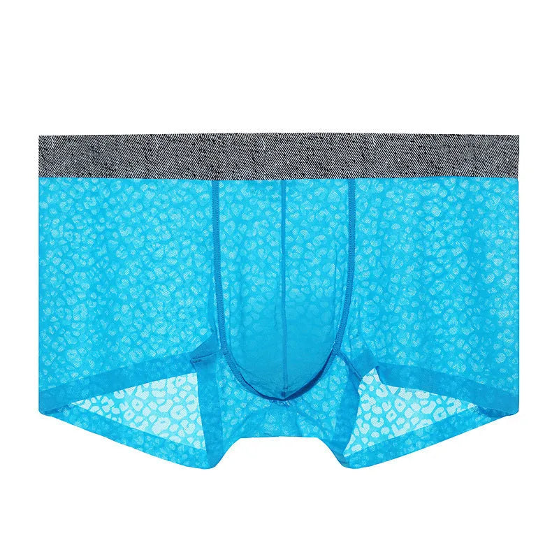 Men's seamless lace boxer briefs in purple colour showing jacquard weave detail